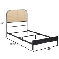 Ammy Twin Bed, Radio Weave Headboard, Brown Faux Rattan, Black Metal  -BM329258
