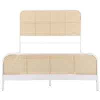 Lanie Queen Bed with Brown Open Cane Webbing Faux Rattan, White Metal  -BM329259