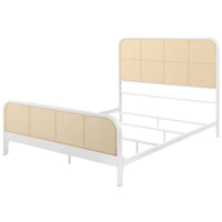 Lanie Queen Bed with Brown Open Cane Webbing Faux Rattan, White Metal  -BM329259