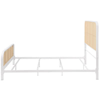 Lanie Queen Bed with Brown Open Cane Webbing Faux Rattan, White Metal  -BM329259