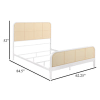 Lanie Queen Bed with Brown Open Cane Webbing Faux Rattan, White Metal  -BM329259