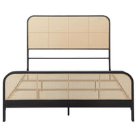 Lanie Queen Bed with Brown Open Cane Webbing Faux Rattan, Black Metal  -BM329261
