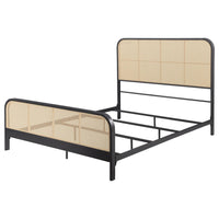 Lanie Queen Bed with Brown Open Cane Webbing Faux Rattan, Black Metal  -BM329261