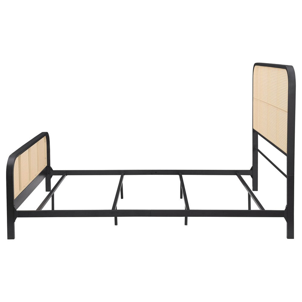 Lanie Queen Bed with Brown Open Cane Webbing Faux Rattan, Black Metal  -BM329261