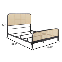 Lanie Queen Bed with Brown Open Cane Webbing Faux Rattan, Black Metal  -BM329261