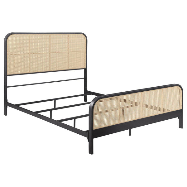 Lanie Queen Bed with Brown Open Cane Webbing Faux Rattan, Black Metal  -BM329261