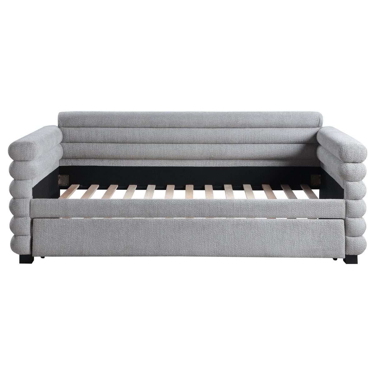 Ricia Twin Daybed with Twin Trundle, Layer Bolster Design, Gray Boucle