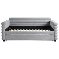 Ricia Twin Daybed with Twin Trundle, Layer Bolster Design, Gray Boucle