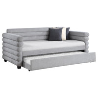 Ricia Twin Daybed with Twin Trundle, Layer Bolster Design, Gray Boucle