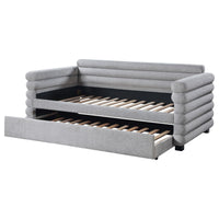 Ricia Twin Daybed with Twin Trundle, Layer Bolster Design, Gray Boucle