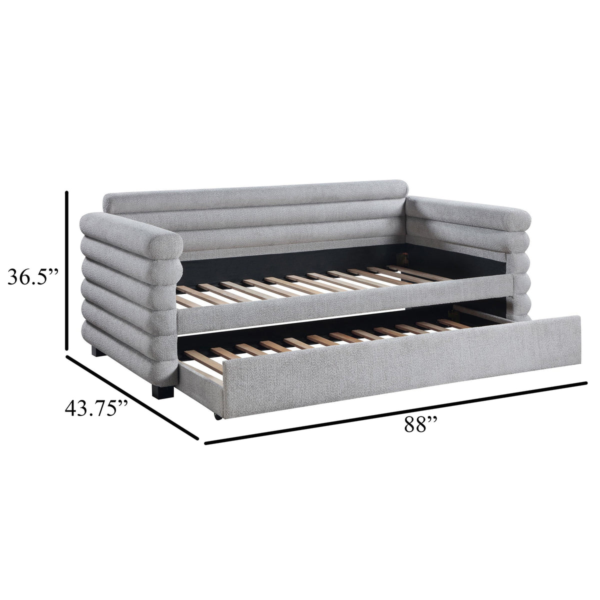 Ricia Twin Daybed with Twin Trundle, Layer Bolster Design, Gray Boucle