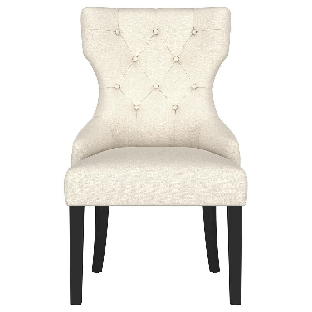 Aney Dining Side Chair, Curved Barrel Design, Beige Fabric, Black Wood -BM329271