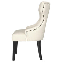 Aney Dining Side Chair, Curved Barrel Design, Beige Fabric, Black Wood -BM329271