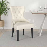 Aney Dining Side Chair, Curved Barrel Design, Beige Fabric, Black Wood -BM329271