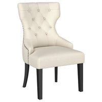 Aney Dining Side Chair, Curved Barrel Design, Beige Fabric, Black Wood -BM329271