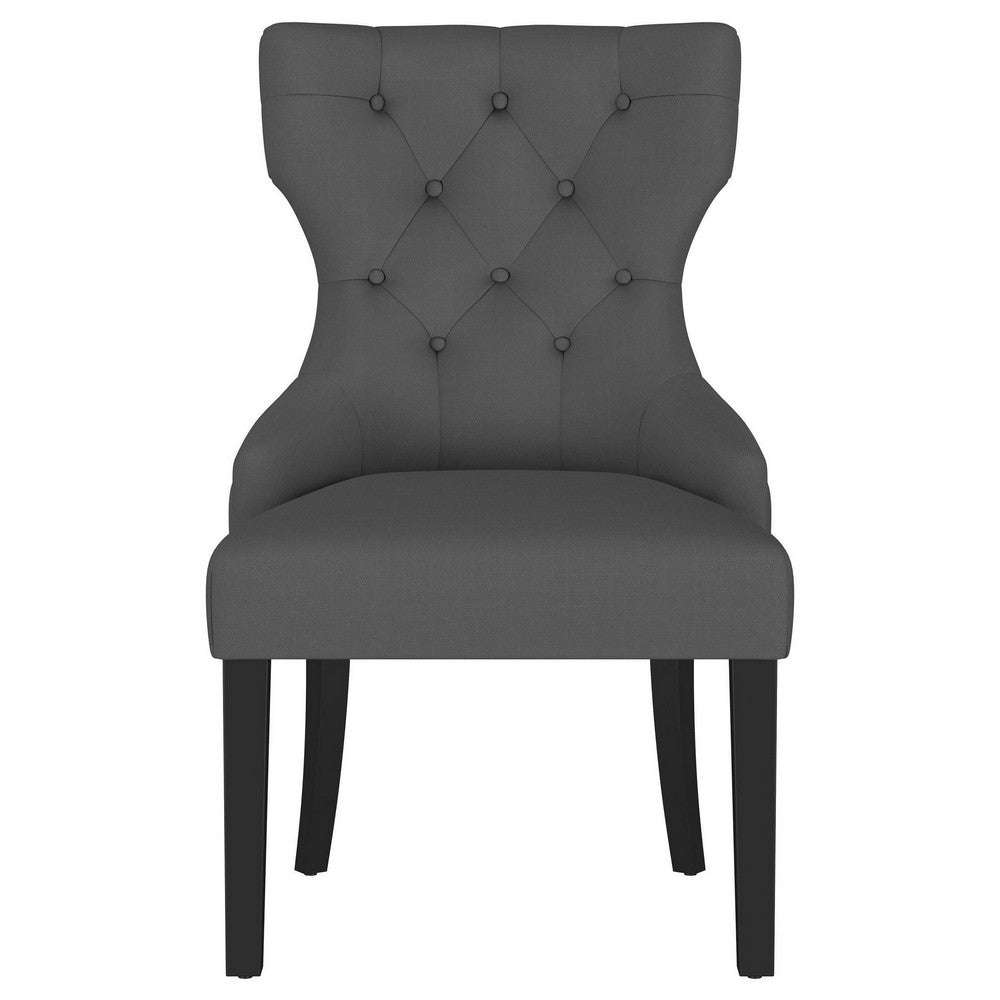 Aney Dining Side Chair, Curved Barrel Design, Gray Fabric, Black Wood -BM329272