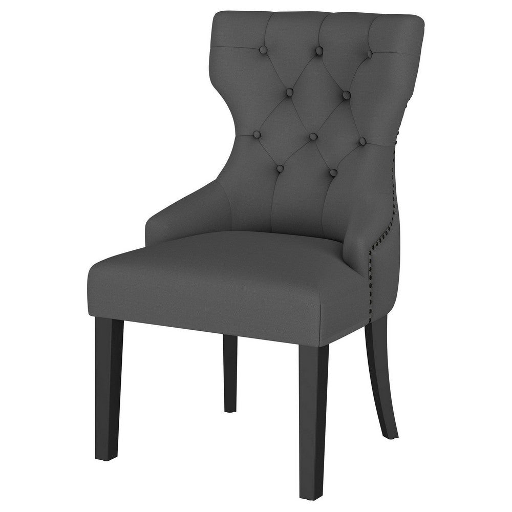 Aney Dining Side Chair, Curved Barrel Design, Gray Fabric, Black Wood -BM329272