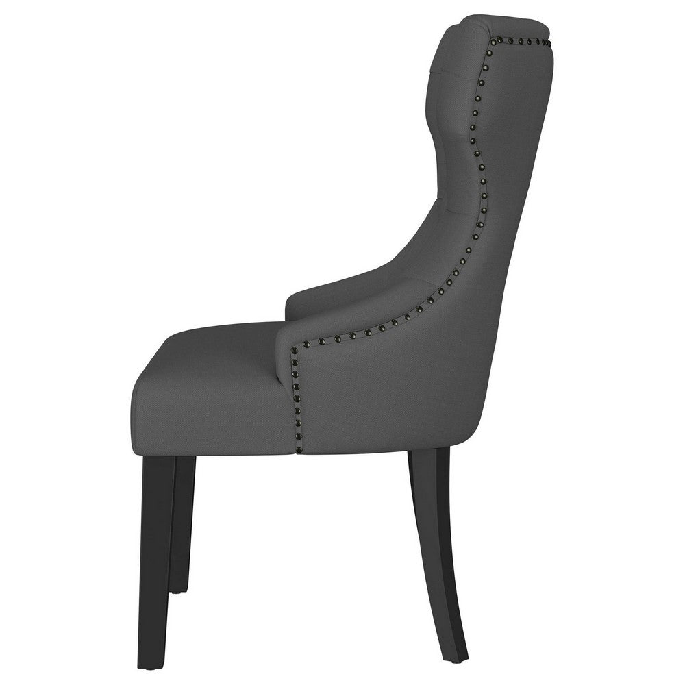 Aney Dining Side Chair, Curved Barrel Design, Gray Fabric, Black Wood -BM329272