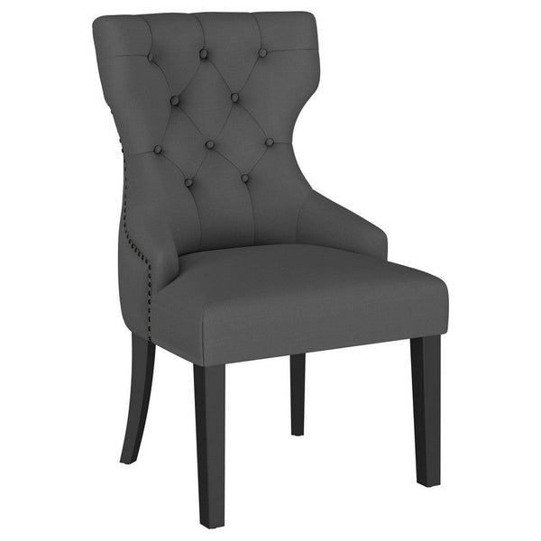 Aney Dining Side Chair, Curved Barrel Design, Gray Fabric, Black Wood -BM329272