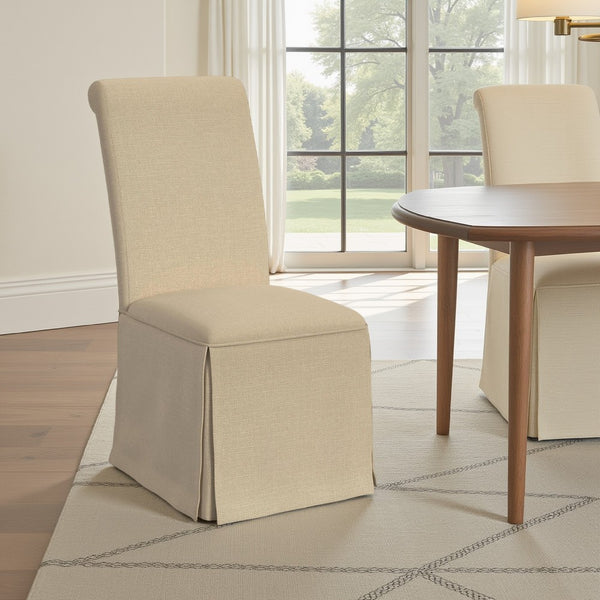 Shaw Dining Chair Set of 2, Tall Rolled Back and Skirted Base, Beige -BM329275