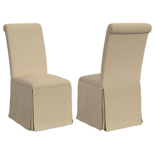 Shaw Dining Chair Set of 2, Tall Rolled Back and Skirted Base, Beige -BM329275