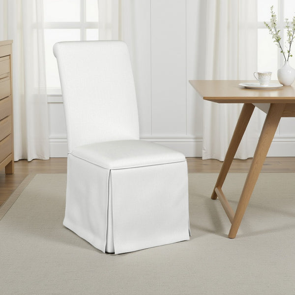 Shaw Dining Chair Set of 2, Tall Rolled Back and Skirted Base, White -BM329276