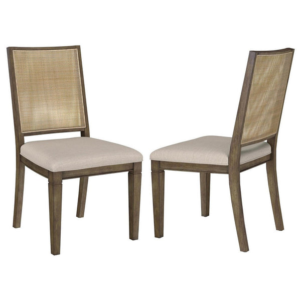 Andy Dining Side Chair Set of 2, Woven Rattan, Gray Fabric, Brown Wood -BM329282