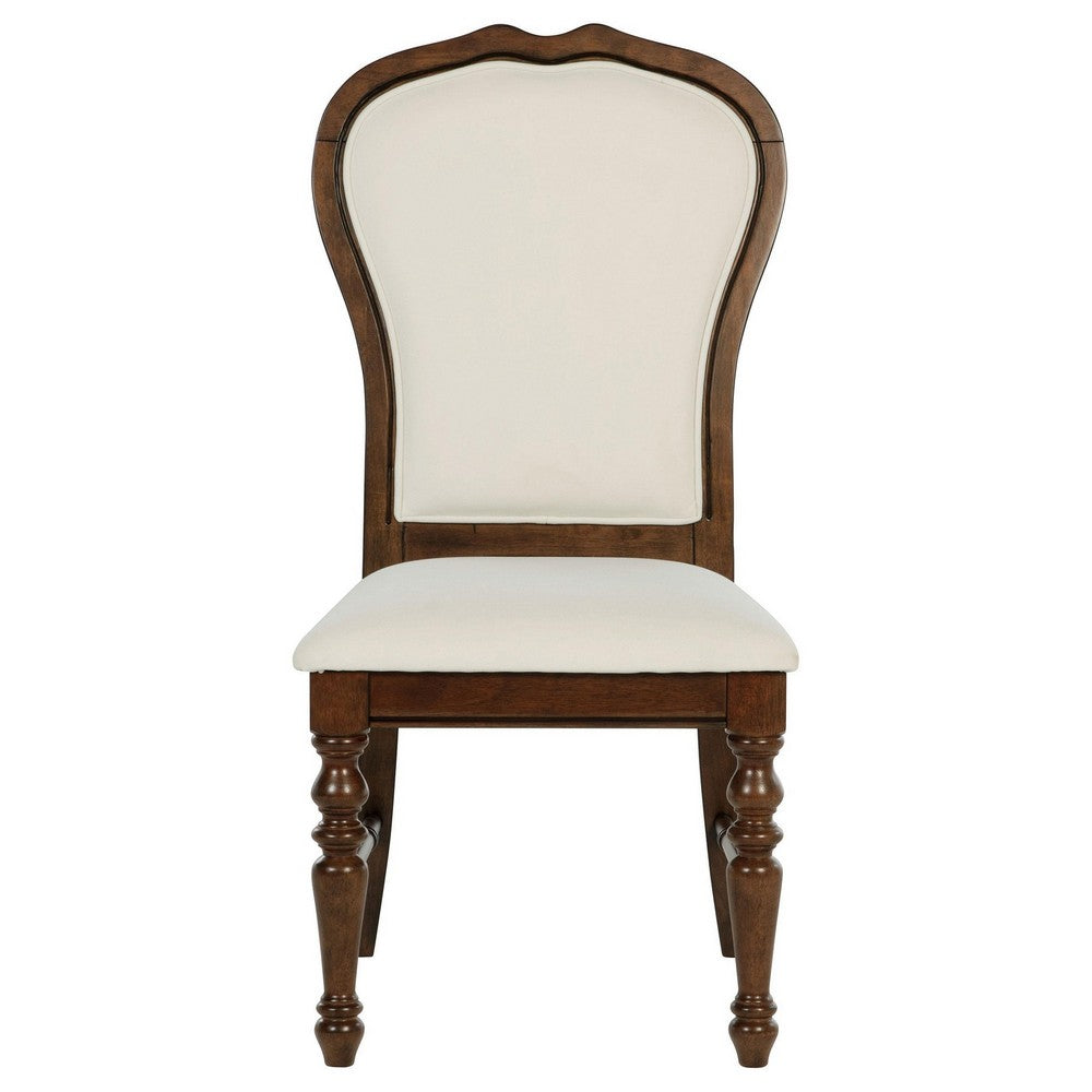 Monta Dining Side Chair Set of 2, Classic Brown Wood, Ivory Fabric -BM329285