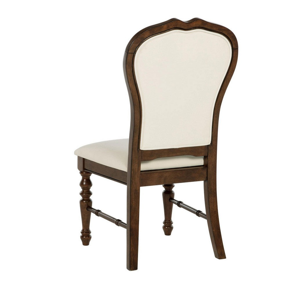 Monta Dining Side Chair Set of 2, Classic Brown Wood, Ivory Fabric -BM329285