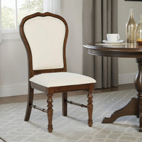 Monta Dining Side Chair Set of 2, Classic Brown Wood, Ivory Fabric -BM329285