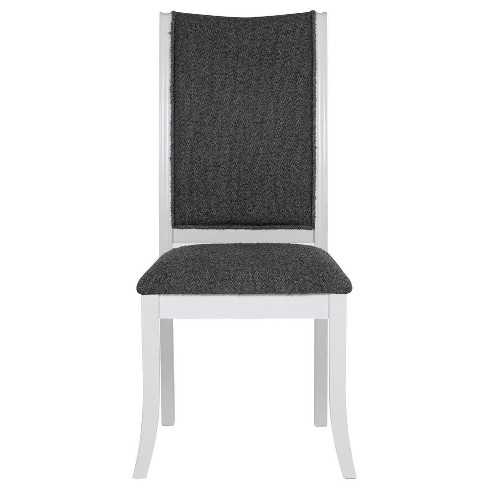 Judy Dining Side Chair Set of 2, Flared Legs, White Wood, Gray Fabric -BM329287