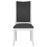 Judy Dining Side Chair Set of 2, Flared Legs, White Wood, Gray Fabric -BM329287