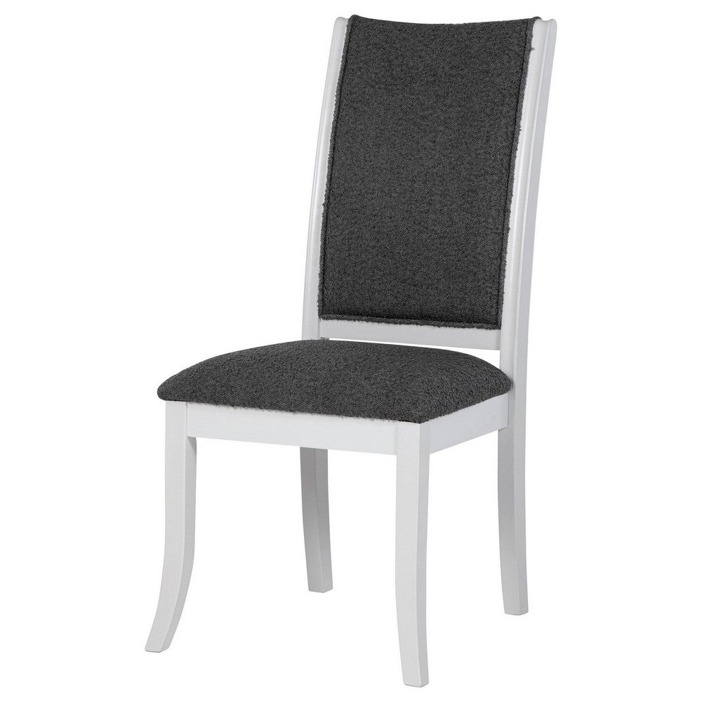 Judy Dining Side Chair Set of 2, Flared Legs, White Wood, Gray Fabric -BM329287