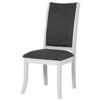 Judy Dining Side Chair Set of 2, Flared Legs, White Wood, Gray Fabric -BM329287