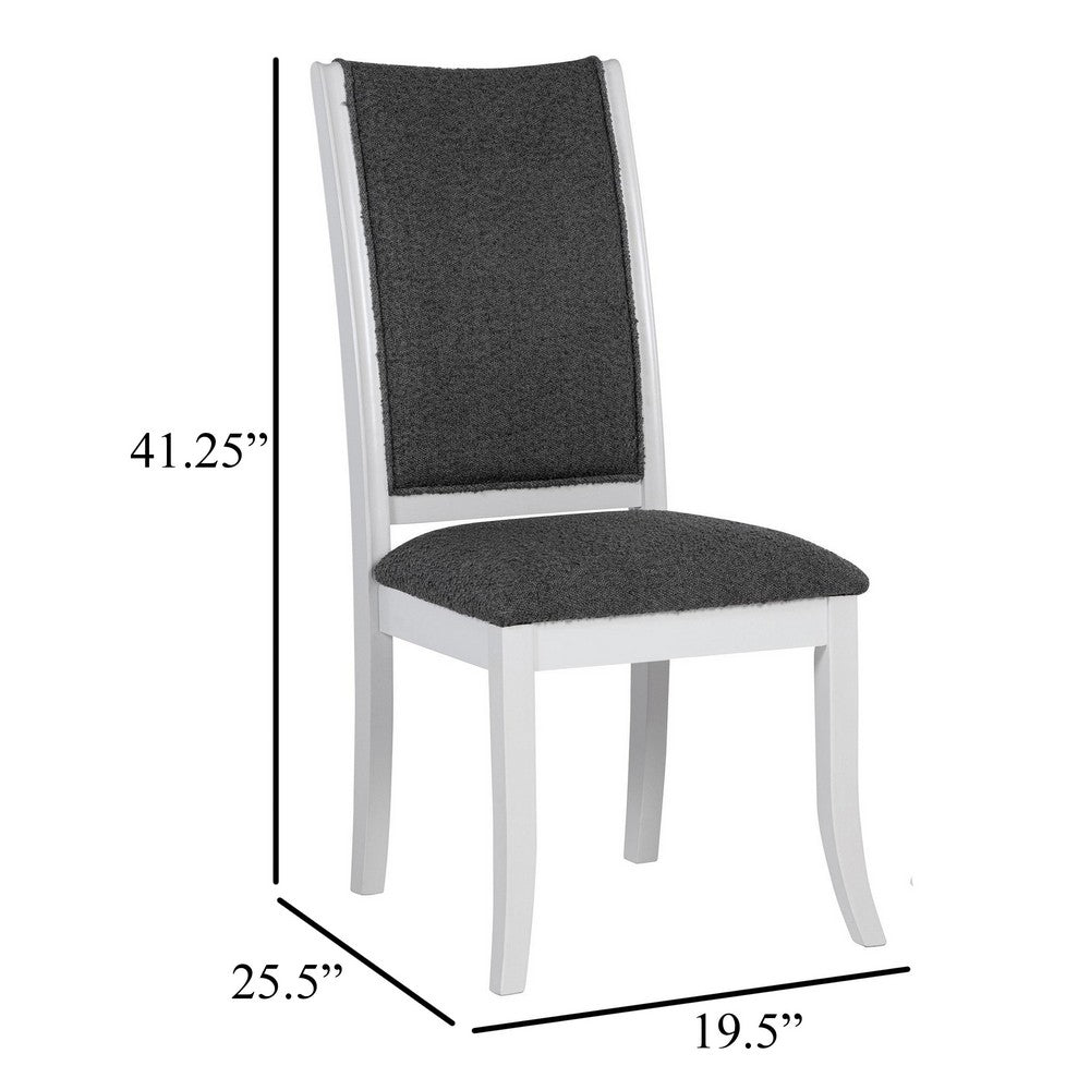 Judy Dining Side Chair Set of 2, Flared Legs, White Wood, Gray Fabric -BM329287