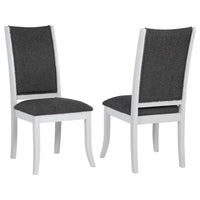 Judy Dining Side Chair Set of 2, Flared Legs, White Wood, Gray Fabric -BM329287