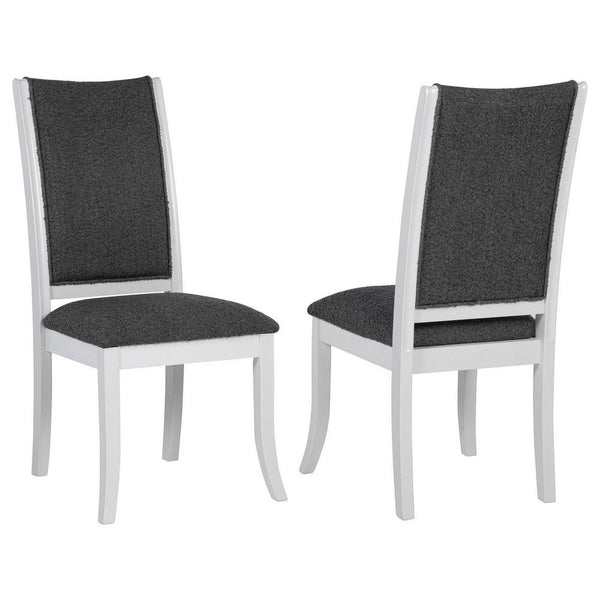 Judy Dining Side Chair Set of 2, Flared Legs, White Wood, Gray Fabric -BM329287