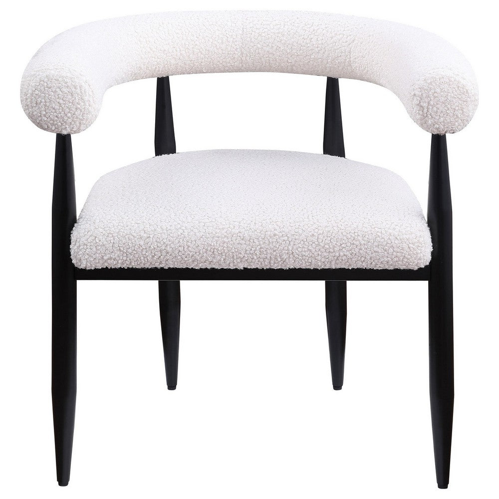 Noris Dining Chair Set of 2, White Fabric C-Shaped Back, Black Metal -BM329288