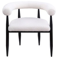 Noris Dining Chair Set of 2, White Fabric C-Shaped Back, Black Metal -BM329288