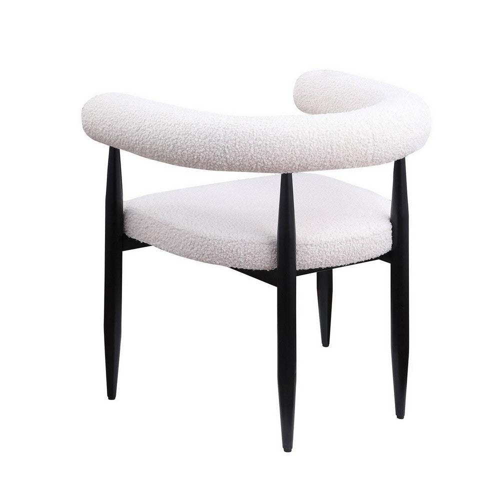 Noris Dining Chair Set of 2, White Fabric C-Shaped Back, Black Metal -BM329288