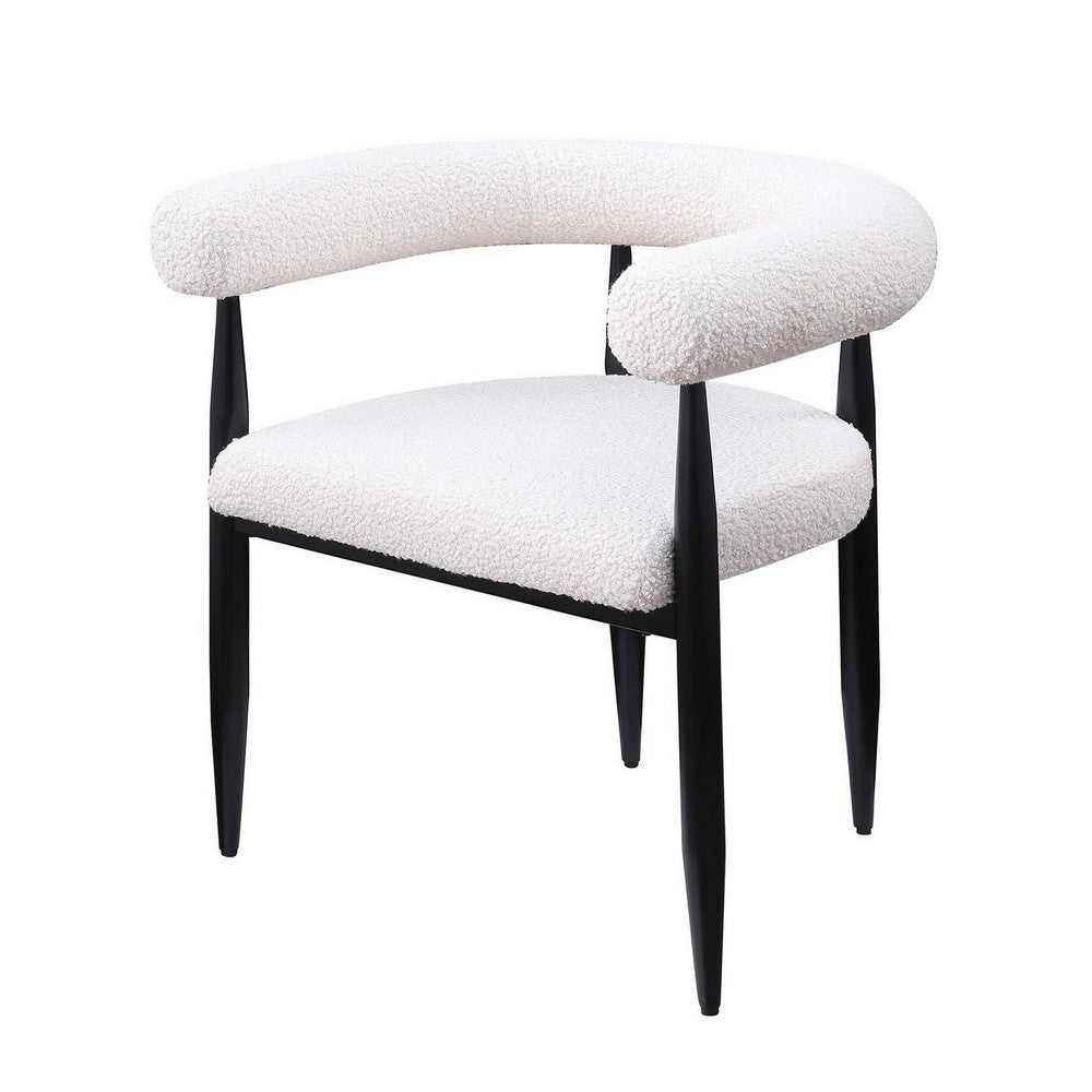Noris Dining Chair Set of 2, White Fabric C-Shaped Back, Black Metal -BM329288