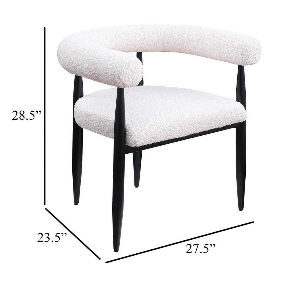Noris Dining Chair Set of 2, White Fabric C-Shaped Back, Black Metal -BM329288