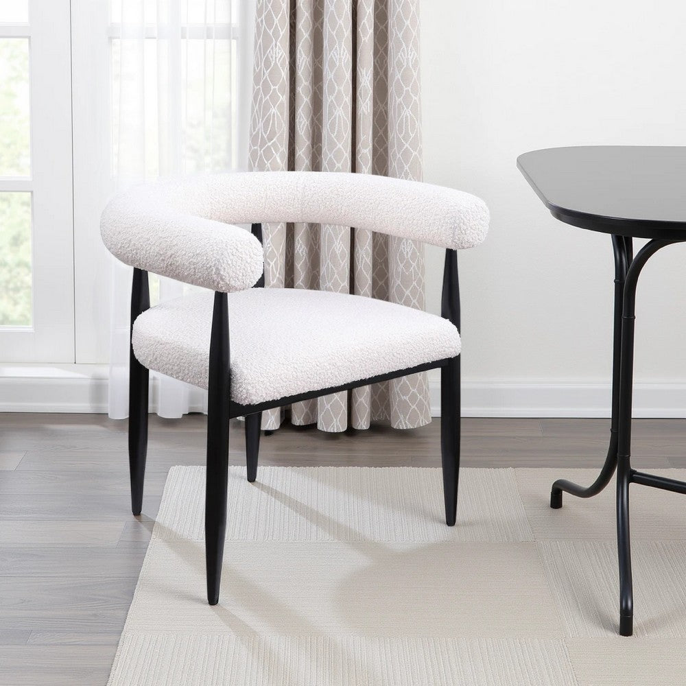 Noris Dining Chair Set of 2, White Fabric C-Shaped Back, Black Metal -BM329288