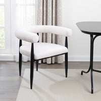 Noris Dining Chair Set of 2, White Fabric C-Shaped Back, Black Metal -BM329288