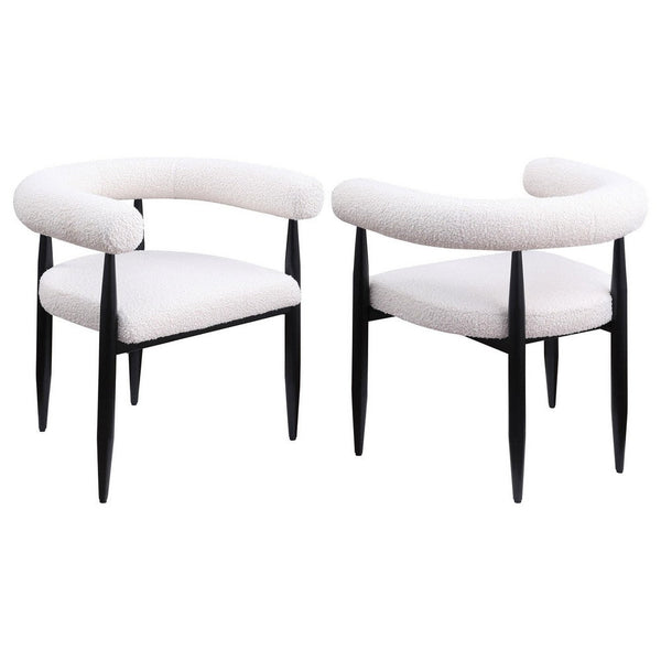 Noris Dining Chair Set of 2, White Fabric C-Shaped Back, Black Metal -BM329288