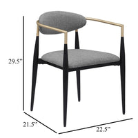 Exis Dining Armchair Set of 2, Modern Gray Fabric, Sleek Black Metal -BM329290