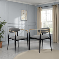 Exis Dining Armchair Set of 2, Modern Gray Fabric, Sleek Black Metal -BM329290