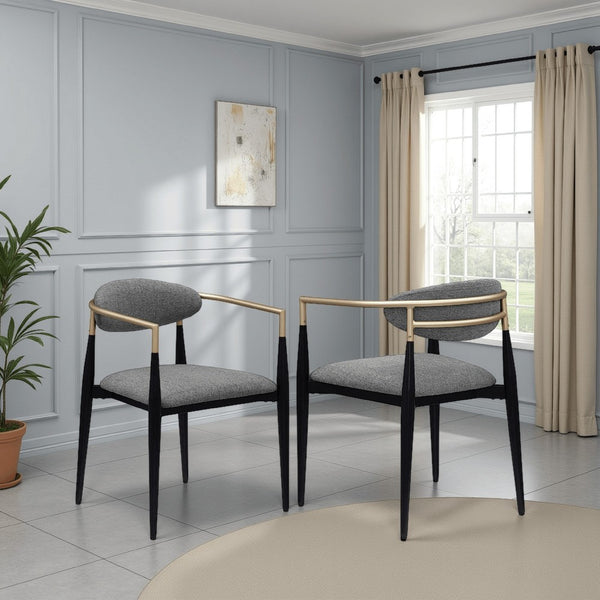 Exis Dining Armchair Set of 2, Modern Gray Fabric, Sleek Black Metal -BM329290