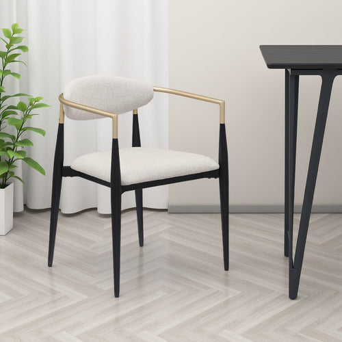 Exis Dining Armchair Set of 2, Modern Beige Fabric, Sleek Black Metal -BM329291