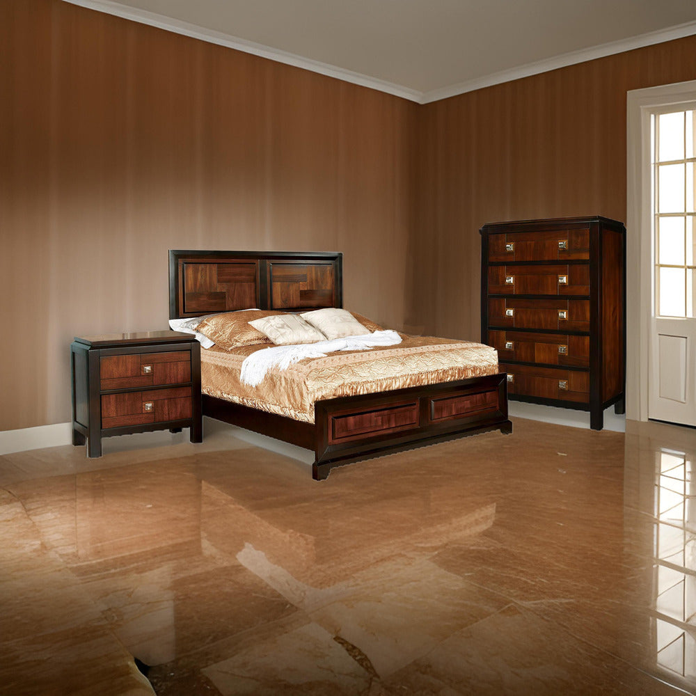 Ro Three Piece Full Size Transitional Bedroom Set, Brown - BM329293